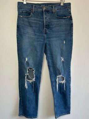 Old Navy Women’s Extra High Rise Sky-Hi Straight Distressed Jean Size 14 Button